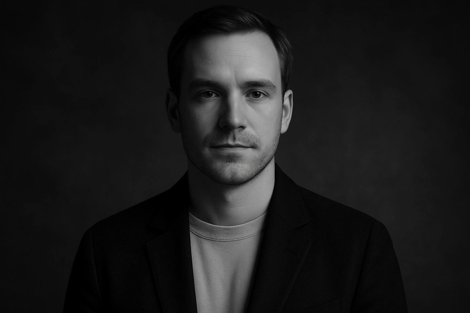 Professional portrait of another designer team member in black and white